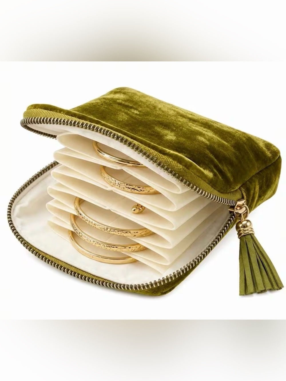 NWT Olive Green Velvet Jewelry Case Pouch